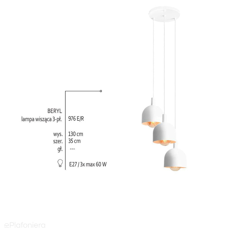 Biała lampa wisząca industrialna, vintage do salonu (żyrandol na kole 3xE27) Aldex (beryl) 976E/R - ePlafoniera