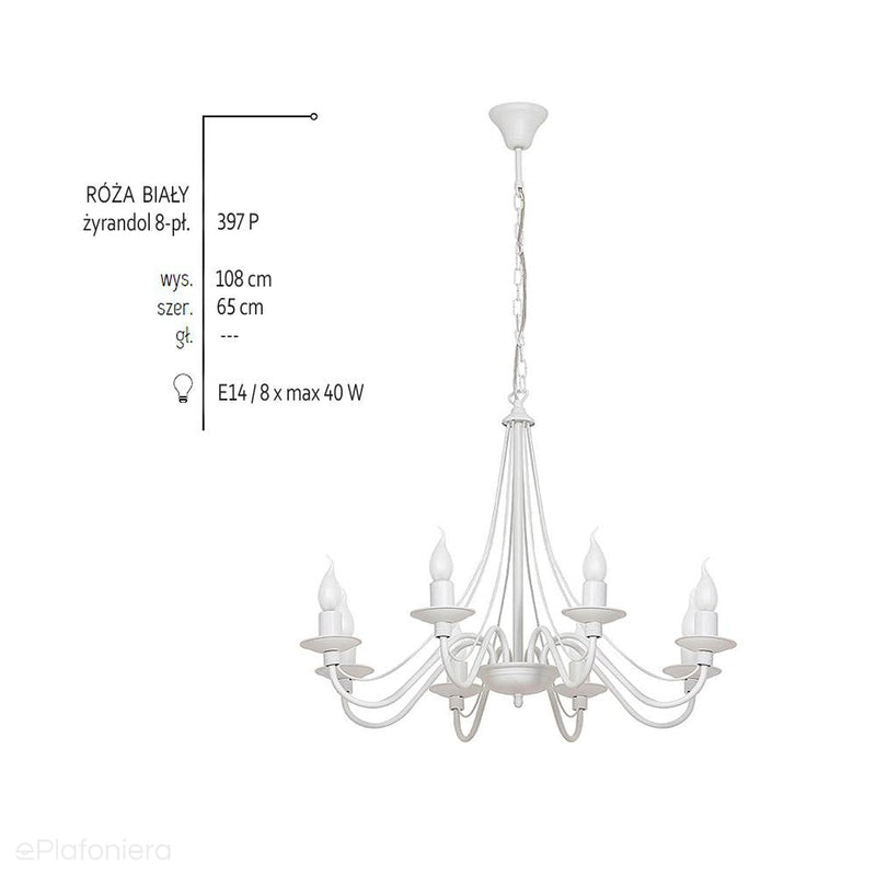 Biała lampa wisząca - świecznik, żyrandol 8xE14, Aldex (Róża) 397P - ePlafoniera