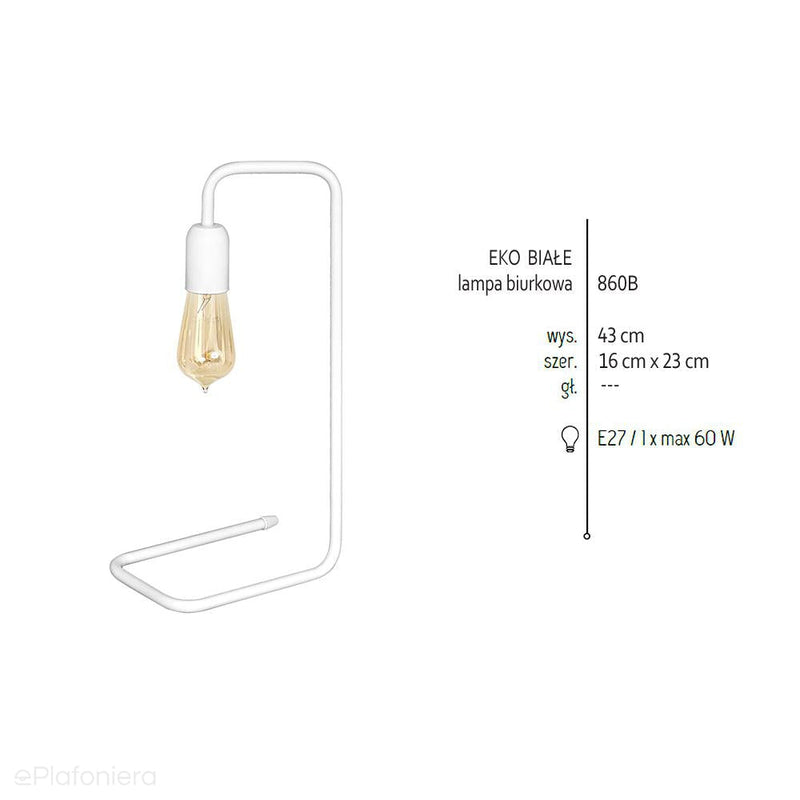 Biała metalowa lampa stojąca - biurkowa (prawa) 1xE27, Aldex (eko white) 860B - ePlafoniera