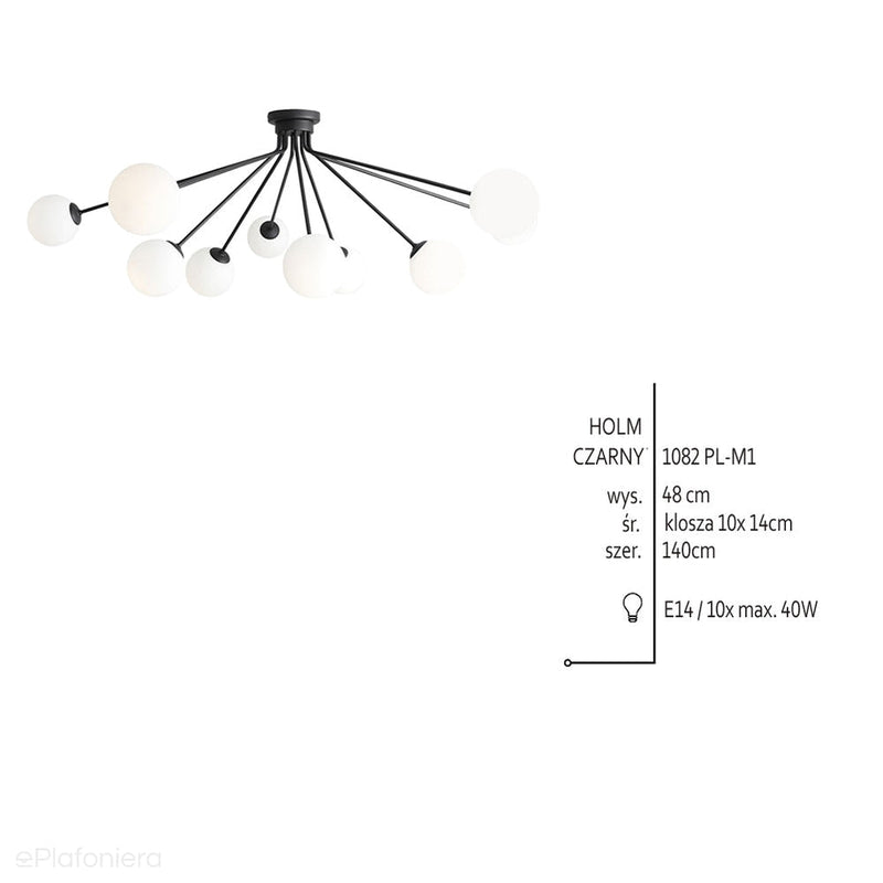 Чорний стельовий світильник Holm - Aldex, білі кулі 10x14см (E14) 1082PL-M1
