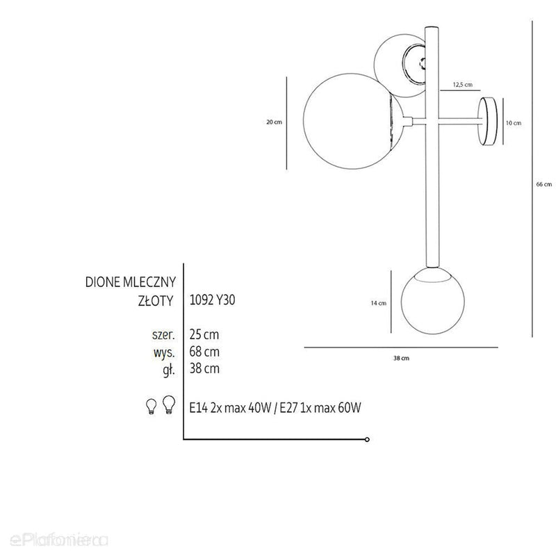 Настінний світильник Dione Wall 3 Gold - Aldex, золотий підвіс, 1092Y30 (2xE14/1xE27)