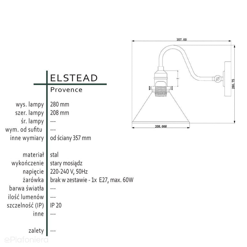 Старий латунний настінний світильник Прованс - Elstead (1xE27)