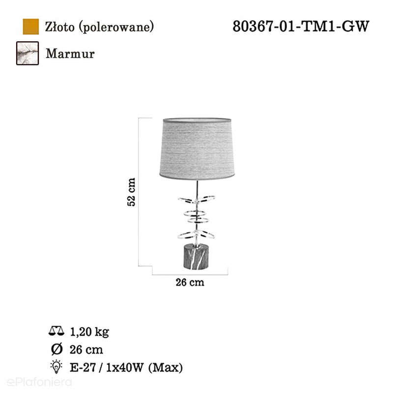 Торшер Glamour для спальні вітальні (золото, 52см) Lucea 80367-01-TM1-GW TUNA