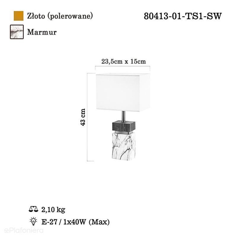 Настільна лампа (43см, золото, мармур, дерево) Lucea 80413-01-TS1-SW, ETEN