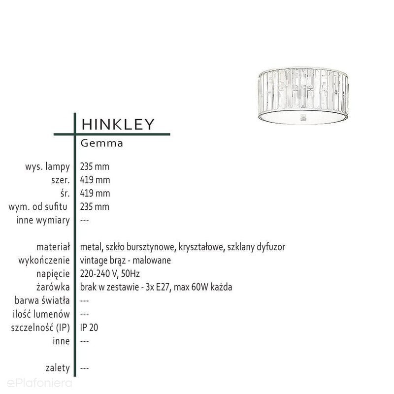 Світильник стельовий Gemma з кришталем - Hinkley 42см (вінтажний коричневий, бурштин, кристали, 3xE27)