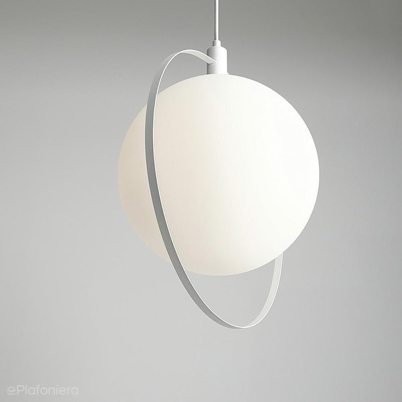 Lampa wisząca pojedyncza - kula mleczna, (ramka biała) 1xE27, Aldex Aura)1049G - ePlafoniera