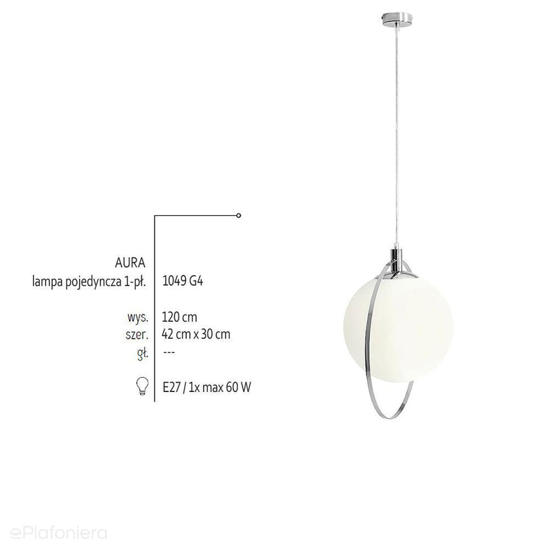 Lampa wisząca pojedyncza - kula mleczna, (ramka chrom) 1xE27, Aldex (Aura)1049G4 - ePlafoniera