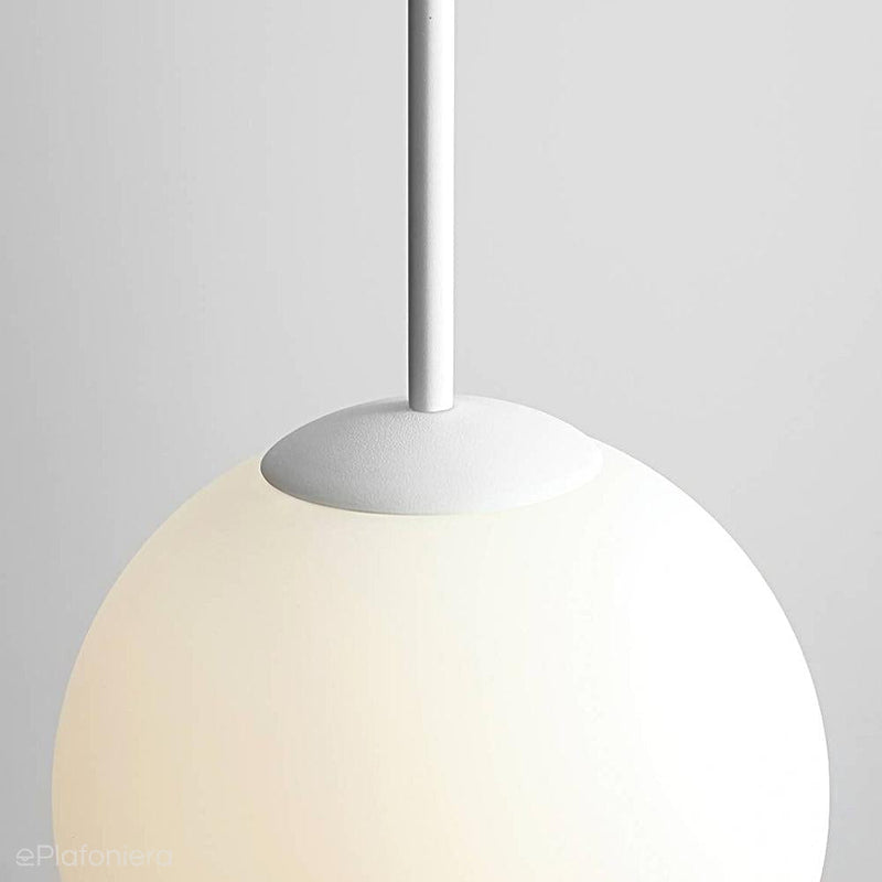 Lampa wisząca pojedyncza, zawiesie białe (30cm) jedna mleczna kula 1xE27, Aldex (Bosso) 1087G - ePlafoniera