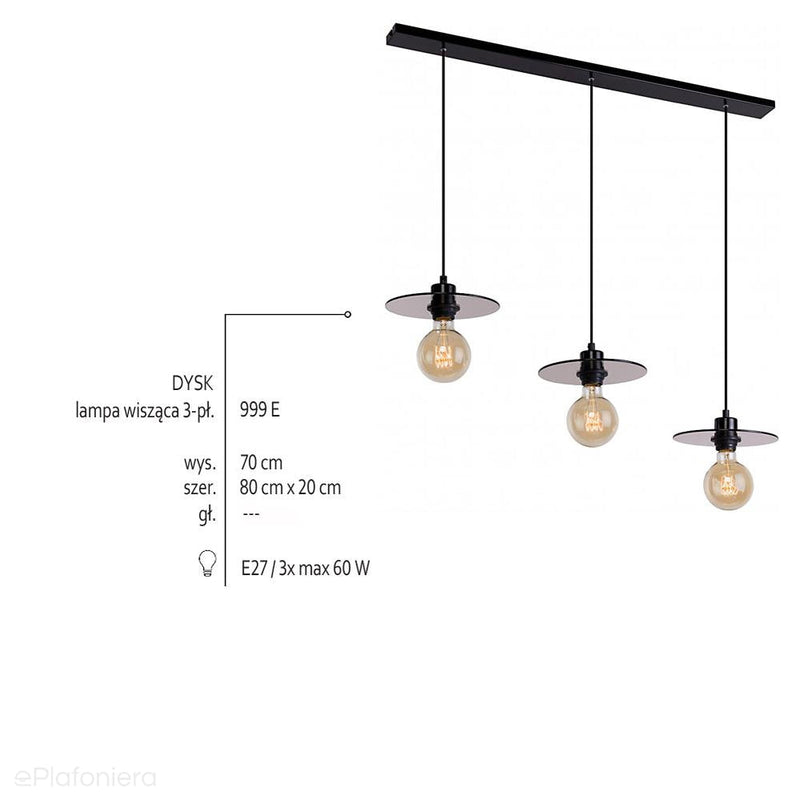 Lampa wisząca potrójna, żyrandol na listwie 3xE27, Aldex (dysk) 999E - ePlafoniera