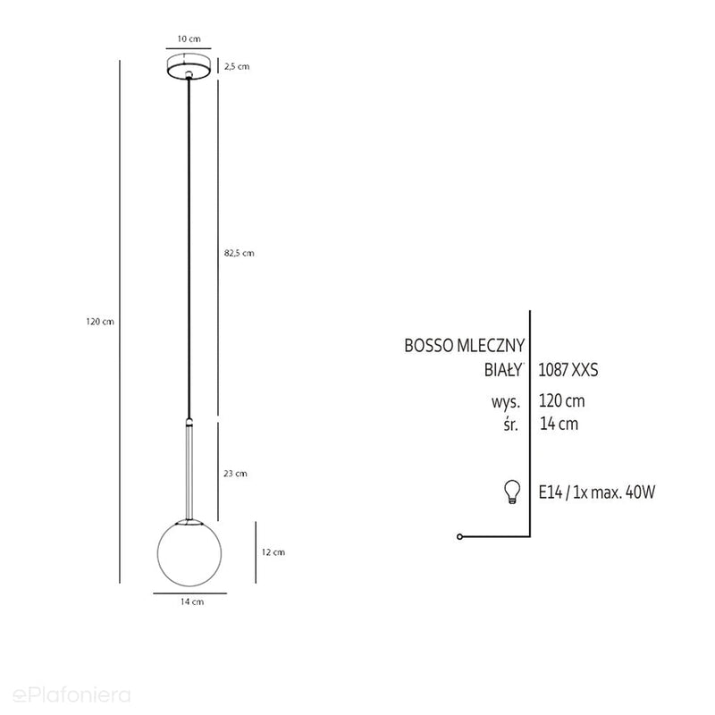 Світильник підвісний, білий підвіс (14см), одна молочна куля (E14) Aldex (Bosso) 1087XXS