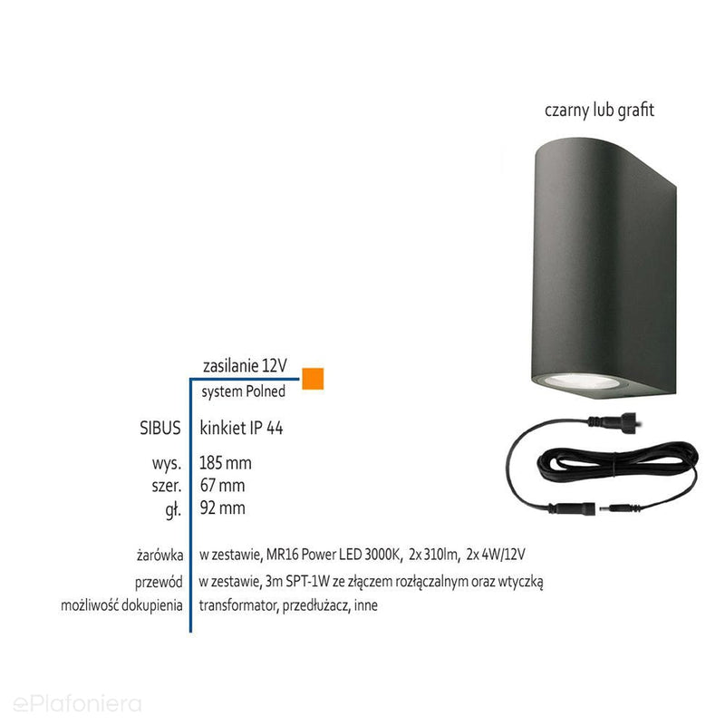 Вуличний світильник - настінний, садовий графіт/чорний IP 44 (2x4W, 3000K) (система 12V LED) Sibus