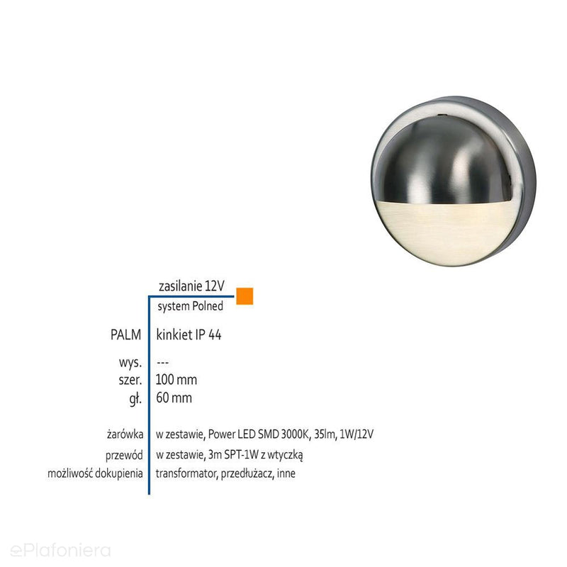 Вуличний світильник - настінний, садова сталь IP 44 (1W, 3000K) (12V LED система) Palm