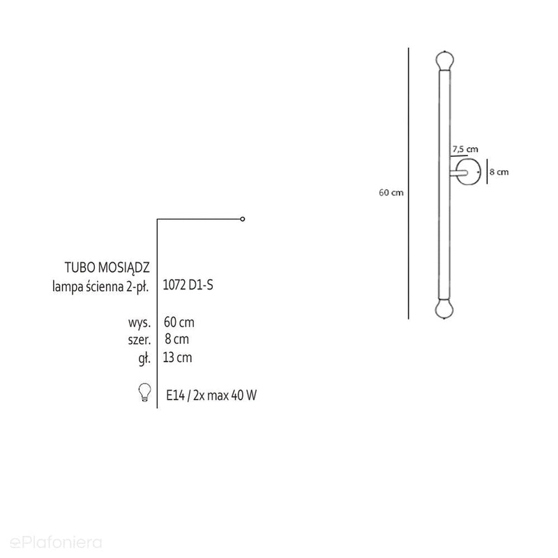 Настінний світильник латунний, трубка - Tubo Wall Brass S - Aldex (2xE14) 1072D40S