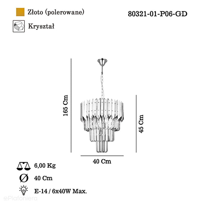 Красива кришталева люстра для вітальні (40см, золото) Lucea 80321-01-P06-GD SESTINO