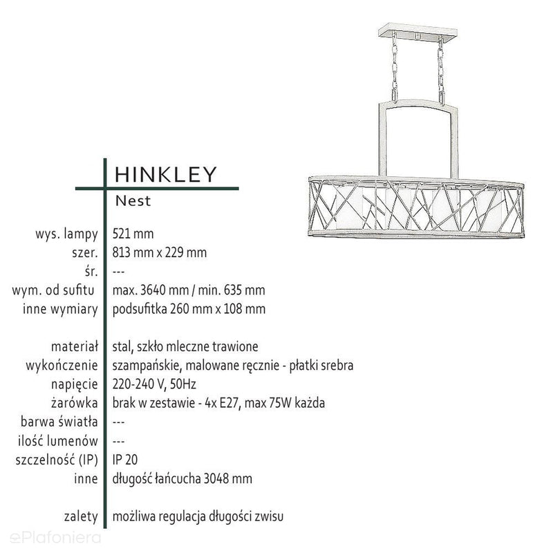 Преміум люстра Nest для вітальні / їдальні з листовим сріблом - Hinkley (81x23cm / 4xE27)