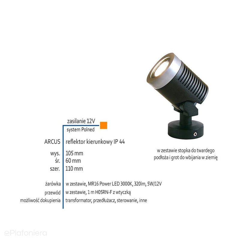 Прожектор спрямований зовнішній садовий світильник IP 44 (5W, 3000K) (12V LED система) Arcus