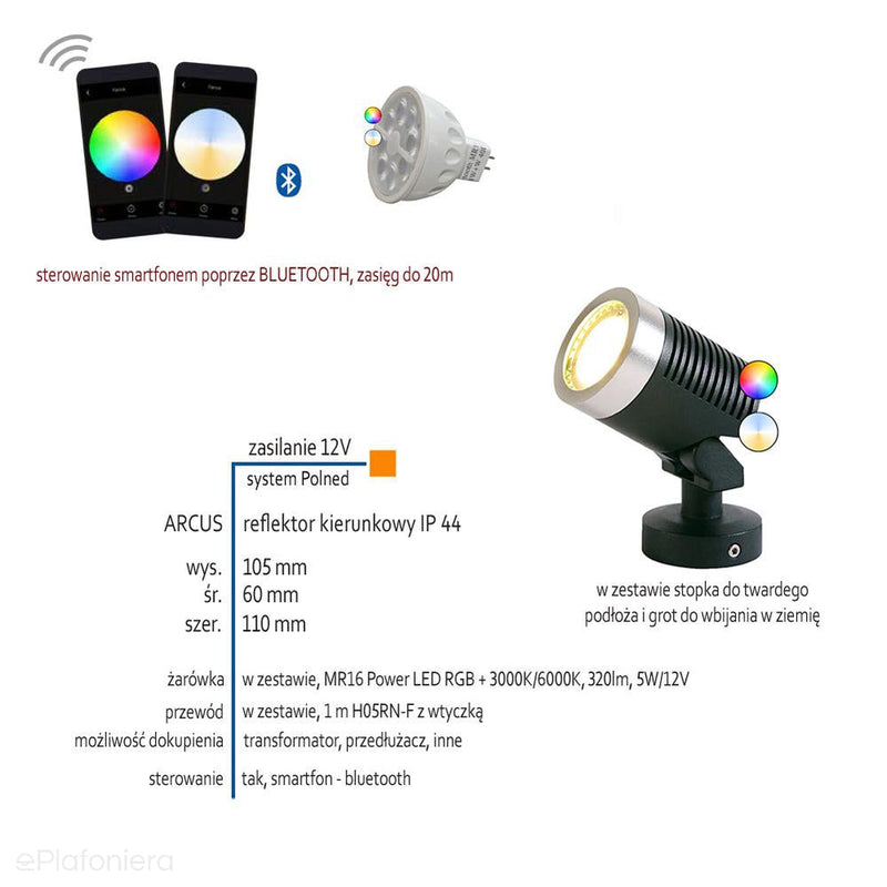 Прожектор спрямований зовнішній садовий світильник IP 44 (5W, Smart RGB+3000K-6000K) (12V LED система) Arcus