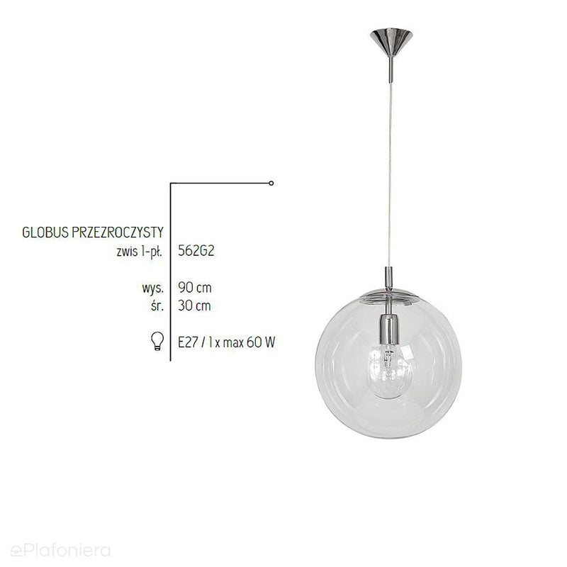 Szklana lampa wisząca, pojedyncza przezroczysta kula 1xE27, Aldex (Globus) 562G2 - ePlafoniera