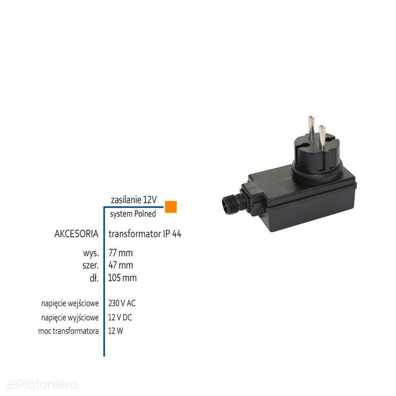 Трансформатор 12W, 12V DC (IP 44) - АКСЕСУАРИ світлодіодної системи 12V Polned (6232011)