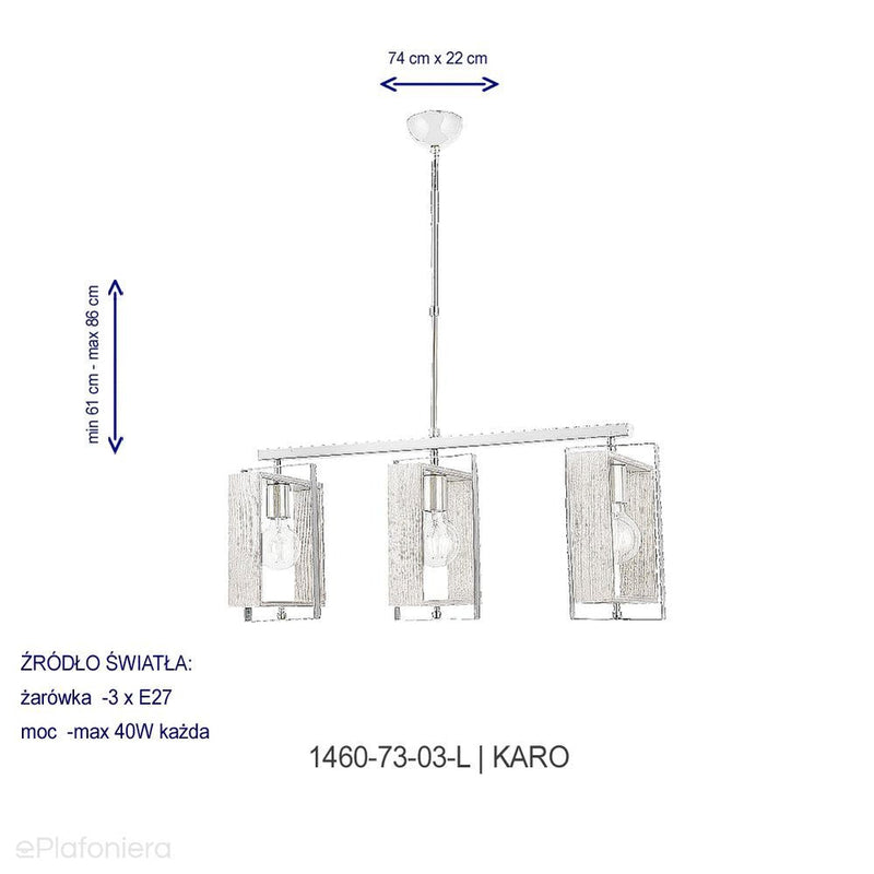 Wiszące ramki, drewno - metal, lampa potrójna 3xE27, Lucea 1460-73-03-L KARO - ePlafoniera