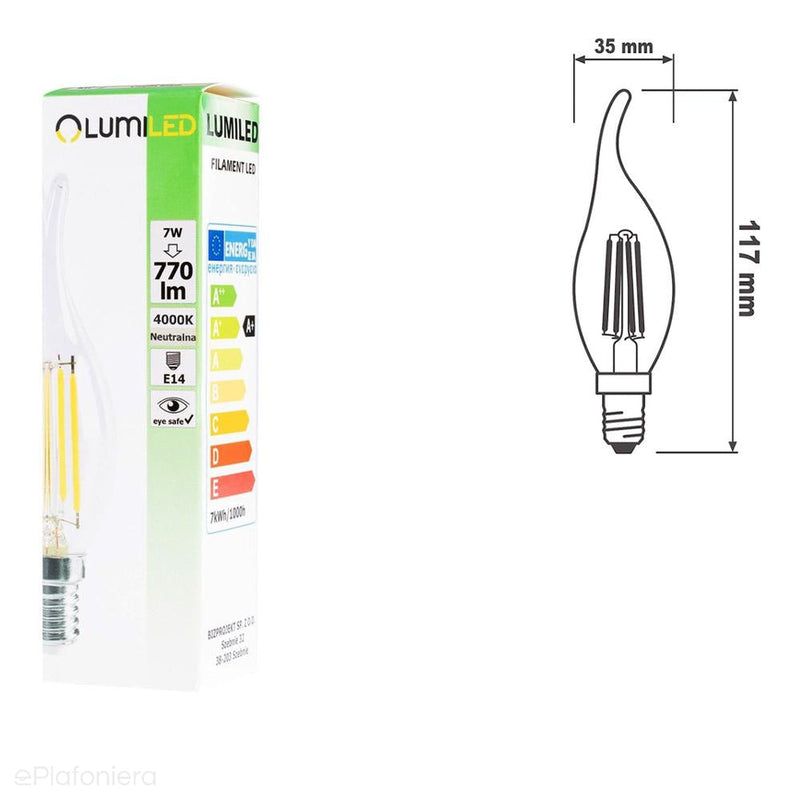 Світлодіодна лампа розжарення E14 (7W=60W полум'я) (770lm, 4000K/3000K) Lumiled/LEDZARMI205