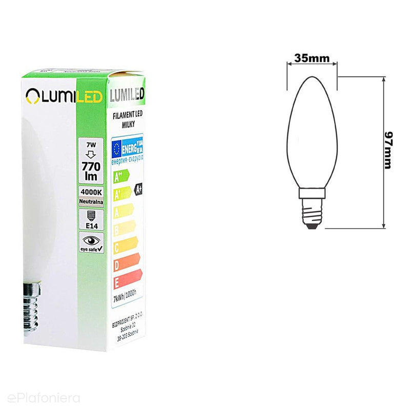 Світлодіодна лампа E14 молочного кольору (7W=60W candle) (770lm, 4000K/3000K) Lumiled/LEDZARMI910