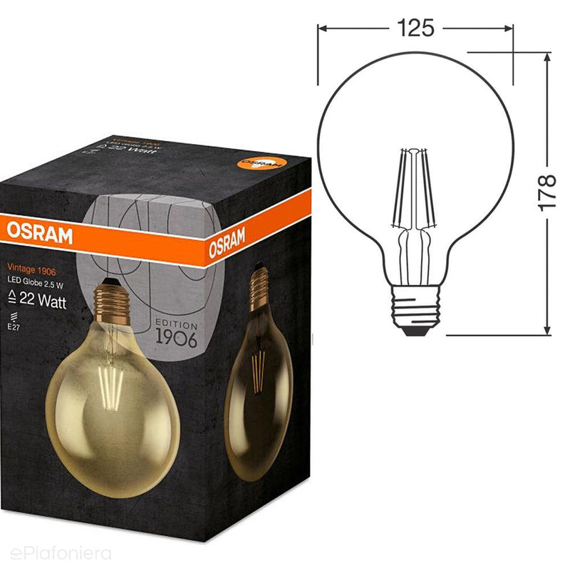 E27 нитяна світлодіодна лампа (Globe G125, 7W/4W/2.5W) (725lm/420lm/225lm, 2500K) Osram/OSRVIN0008