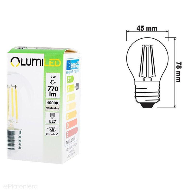 E27 Filament LED лампа (7W=60W ball) (770lm, 4000K/3000K) Lumiled/LEDZARMI320