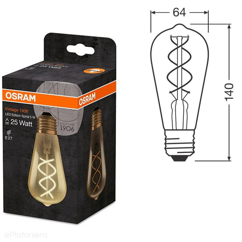 E27 LED спіральна лампа розжарювання (Edison ST64, 5W = 25W) (250lm, 2500K) Osram/OSRVIN0032