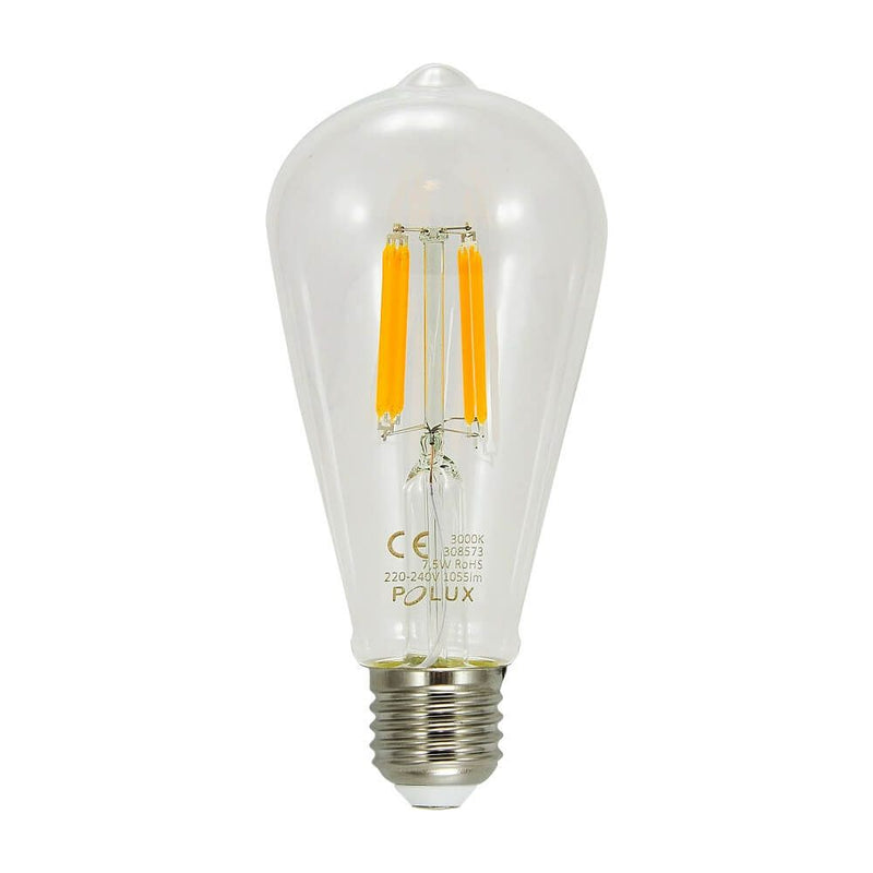 E27 Edison ST64 LED лампа (7,5 Вт = 75 Вт) - GOLDLUX (Polux) / 1055 лм / 3000K тепла / 360° розжарювання