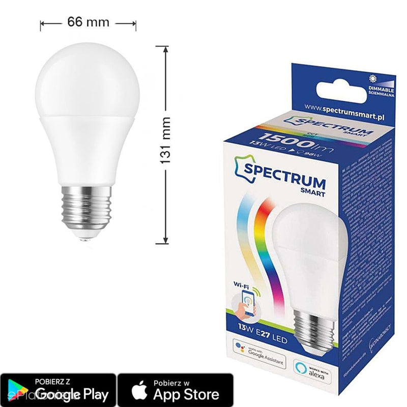 Лампа Smart WiFi, диммована, LED E27 (A65, 13W=98W) (1500lm, 3000K-6500K, RGB+CCT) WOJSMA0010