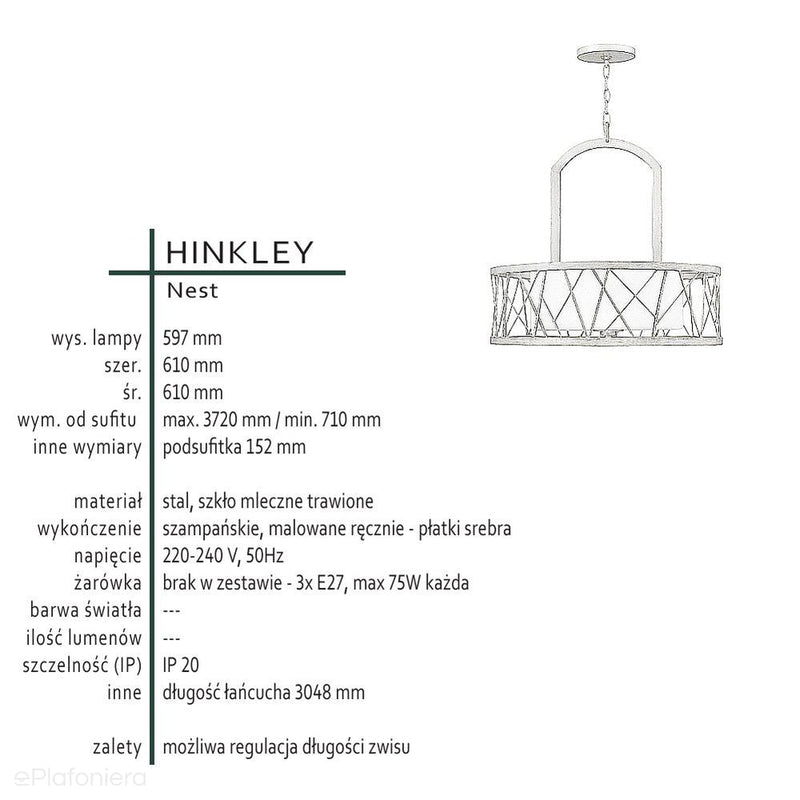 Люстра преміум-класу Nest зі срібним листом - Hinkely, 61 см (3xE27)