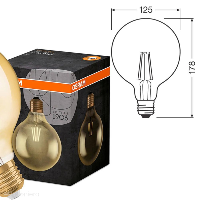 E27 нитяна світлодіодна лампа (Globe G125, 7W/4W/2.5W) (725lm/420lm/225lm, 2500K) Osram/OSRVIN0008