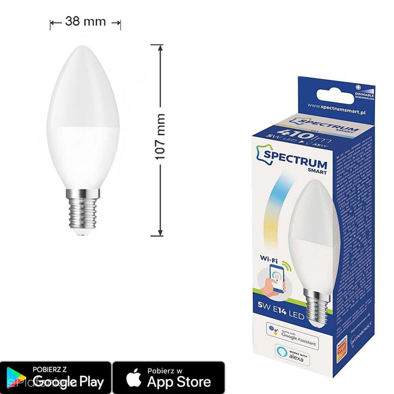Розумна WiFi лампа Dimmable, LED E14 (5W=35W candle) (410lm, 3000K-6500K, CCT) WOJSMA0015