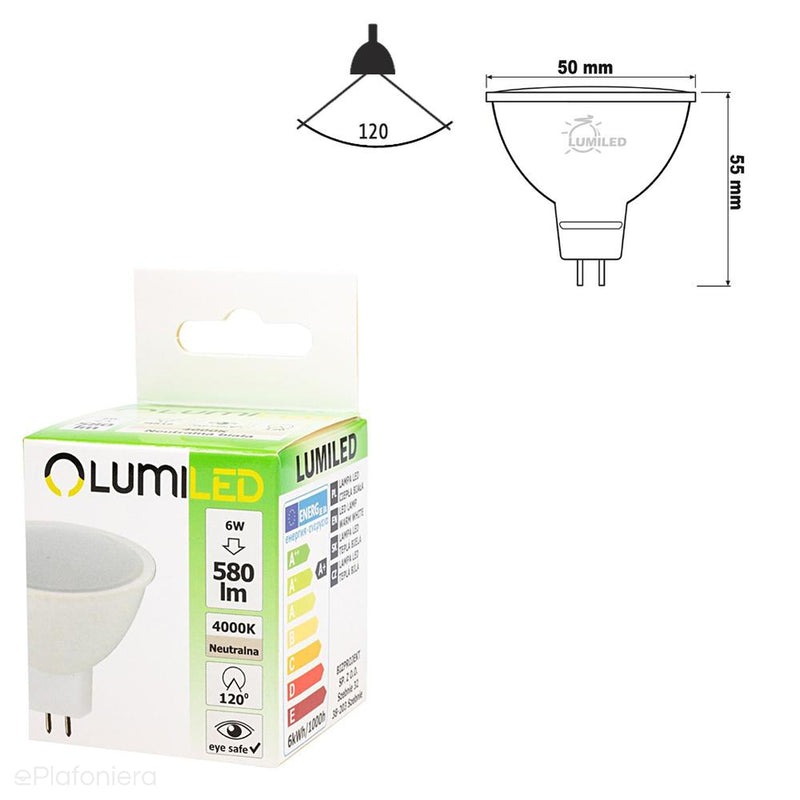 Лампа LED MR16 (GU5.3) молочний, 120° (6W=60W) (580lm, 3000K/4000K) Lumiled/LEDZARMI017