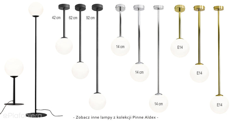 Світильник стельовий 92см - трубка хром, одна куля молочного кольору 14см (E14) Aldex (Pinne) 1080PL-G4L