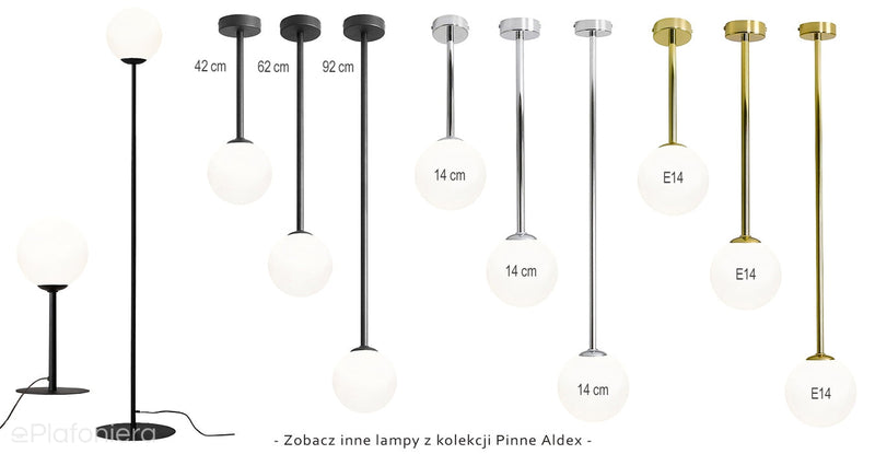 Світильник стельовий 67см - чорна труба, одна молочна куля 14см (E14) Aldex (Pinne) 1080PL-G1M