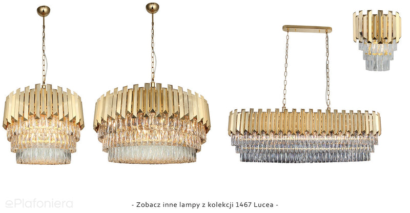 Золотий кришталевий світильник, люстра для вітальні (110х30см) Lucea 1467-80-20-L NARBONNE