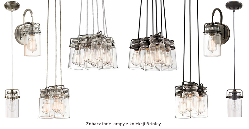 Підвісний світильник зі скляним плафоном (нікель) для кухні-вітальні 1xE27, Kichler (Brinley)