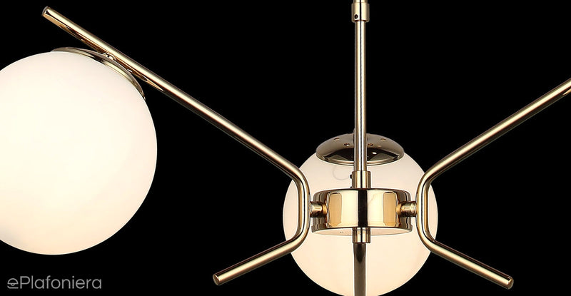 Золотий підвісний світильник зі скляними плафонами для вітальні, спальні, кухні (4xE27) 1566-80-04-L PETOS