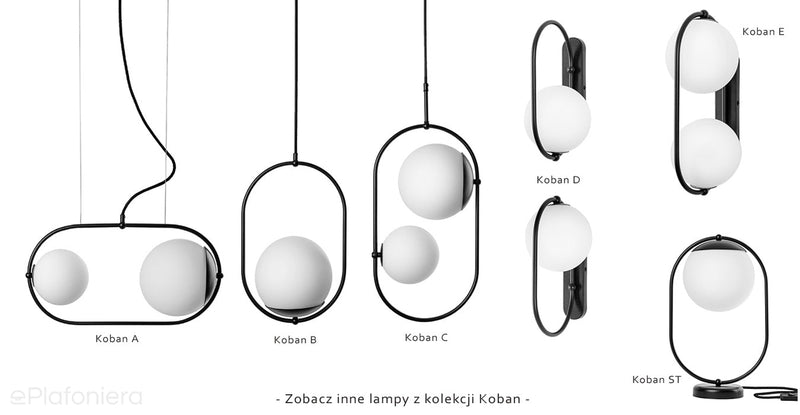 Чорний каркас (кулі 20/15см) світильник для вітальні, спальні, кухні, ванної - Koban C, Ummo