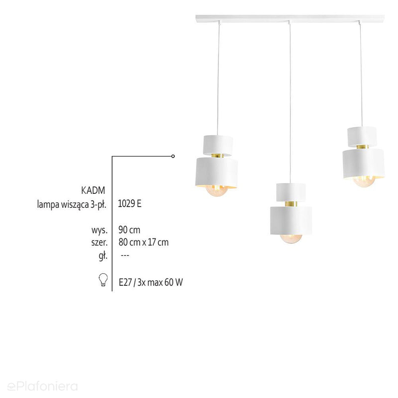 Biała wisząca lampa do salonu, kuchni (industrialna, vintage 3xE27) Aldex (kadm) 1029E - ePlafoniera