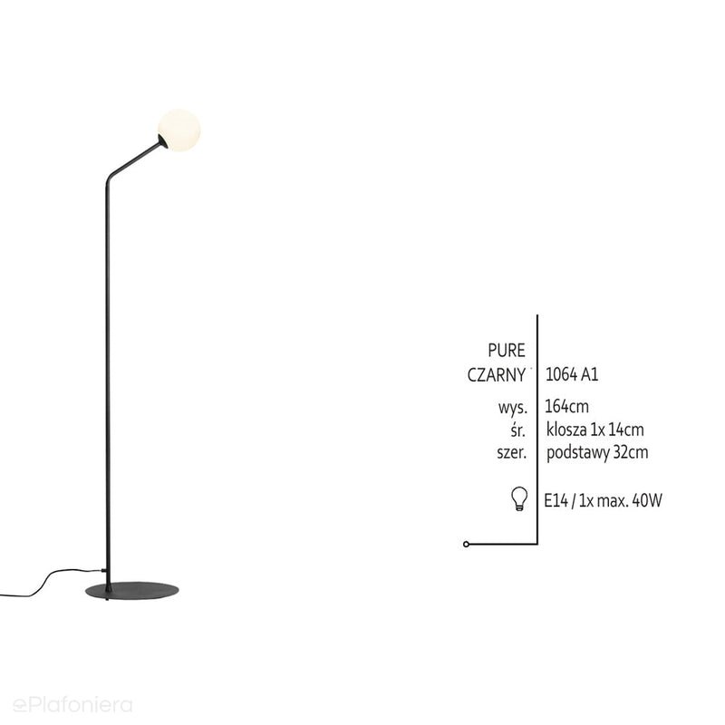 Світильник для вітальні чорний, молочна куля на трубі (підлоговий, E14) Aldex (Pure) 1064A1