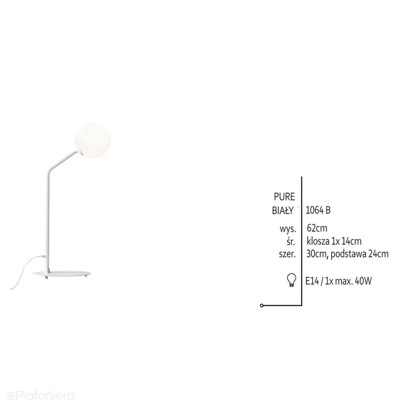 Світильник білий для вітальні, спальні, молочний куля на тубусі (настільний, E14) Aldex (Pure) 1064B