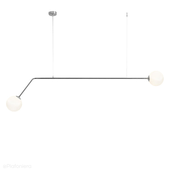 Хромований підвісний світильник Pure для вітальні / над столом - Aldex, молочні кулі на трубі (2xE14) 1064H4