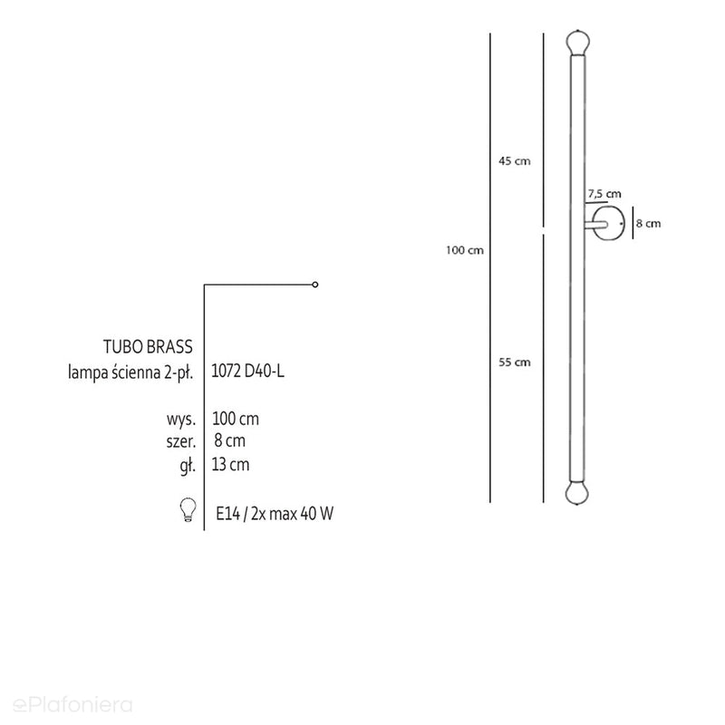 Настінний світильник для вітальні Tubo латунь, трубка - Aldex (2xE14) 1072D40L