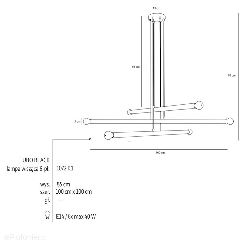 Люстра для вітальні, кабінету - підвісний світильник трубка чорна (6xE14) Aldex (tubo) 1072K1
