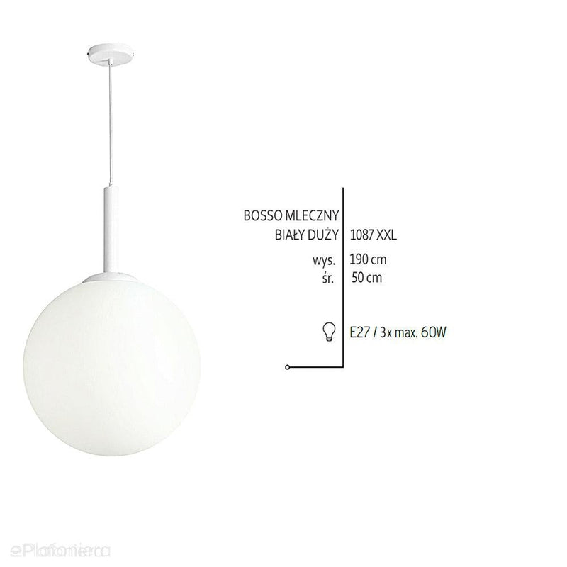 Світильник підвісний одинарний, білий підвіс (50см), одна куля молочного кольору 3xE27, Aldex (Bosso) 1087XXL