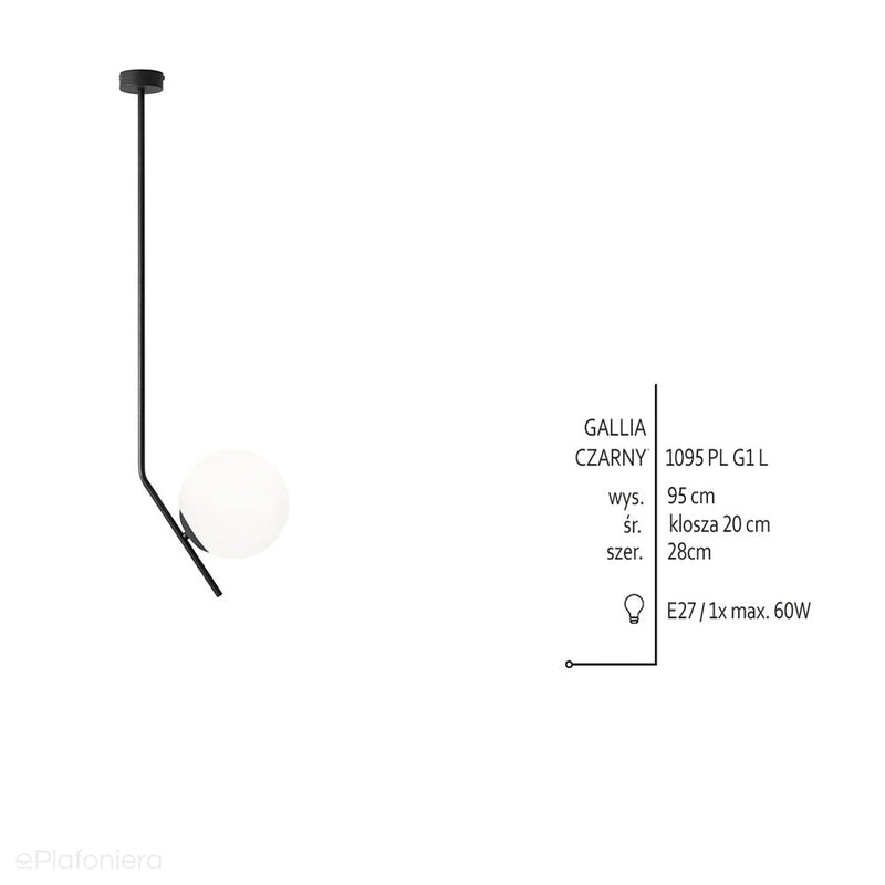 Стельовий світильник Gallia Long Black, чорний - Aldex, 1095PL-G1L (E27, 95см)
