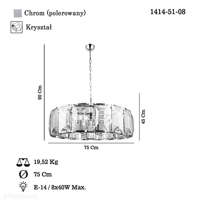 Підвісний кришталевий світильник, люстра для вітальні (75см, хром) Lucea 1414-51-08 TALISCA